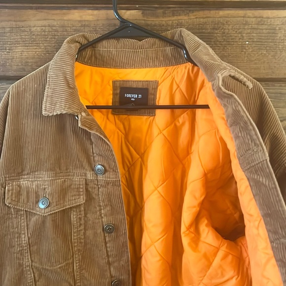 Camel colored corduroy jacket unisex with orange lining inside - Picture 2 of 2
